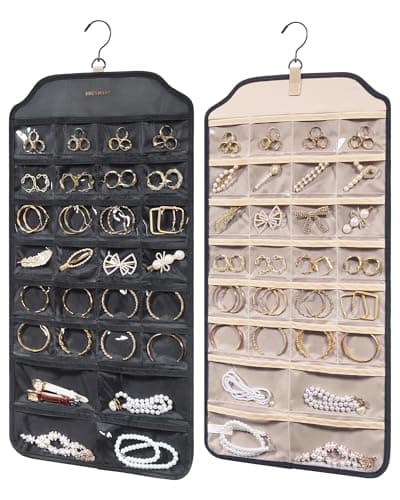 BAGSMART Earring Holder Organizer, Hanging Jewelry 56 Pocket Storage Storage for Women Accessories, Earring for Wall Holding Jewelries Black, 1 Piece