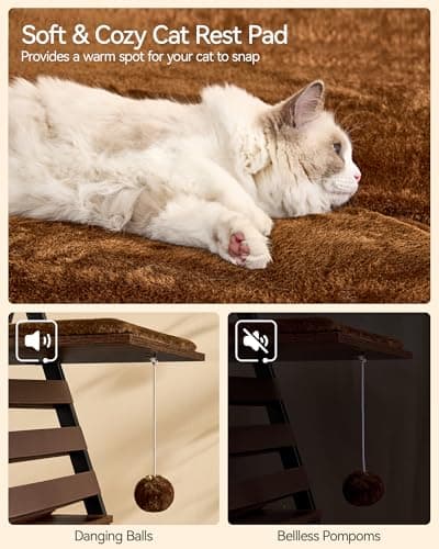 FourFurPets 72.4" Modern Cat Tower for Indoor Cats - Multi-Level Condo With Caves, Tall Tree With Scratching Board, Wooden Tower With Large Perch, Removable Pads, Rustic Brown 7