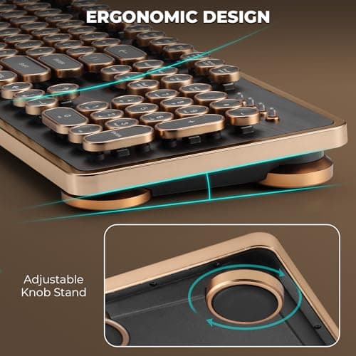 GLENCREAG RK104 Retro Mechanical Keyboard, Wired Full-Size 104 Keys with Typewriter Round Keycaps, Wooden Grain, N-Key Rollover, Green Linear Switches, Ideal for Retro Lovers 5