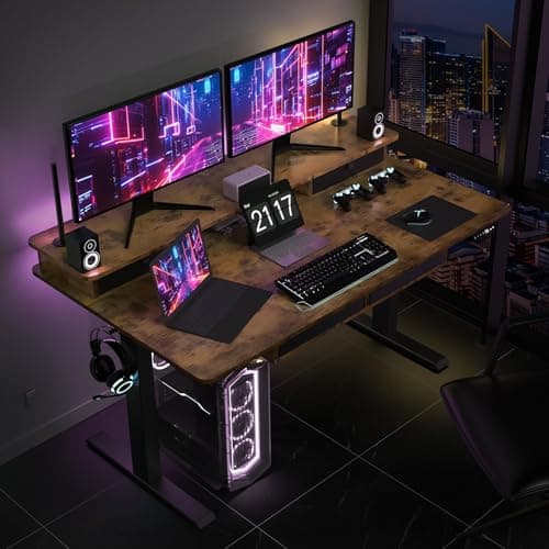 ExaDesk Electric Standing Desk, 63 * 30 Inches Adjustable Height with 4 Drawers, Double Storage Shelves Stand Up Desk, Home Office Workstation Sit Stand up Desk (Rustic Brown) 9