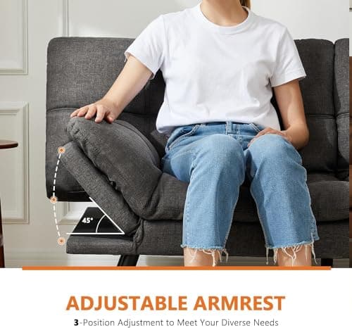 Sweetcrispy Sofa Couch, Futon Sofa Bed, Loveseat Sleeper Futon for Living Room, Foldable Memory Foam Furniture, Convertible Full Size Sofa, Adjustable Backrest and Armrests, Linen, Grey 4