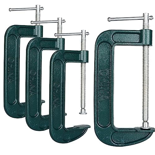 WOPPLXY 4 Pcs 6 Inch Heavy Duty C Clamps, Industrial Strength, 1200lbs Load Limit, Quality Iron C Clamps with Sliding T-Bar Handle, C-Clamp Set for Woodworking, Welding, and Building