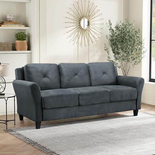 Studio Living Harrington 80.3" Sofa, Transitional Modern, Pocket Coil Comfort, Easy Assembly, Microfiber Fabric, Dark Grey