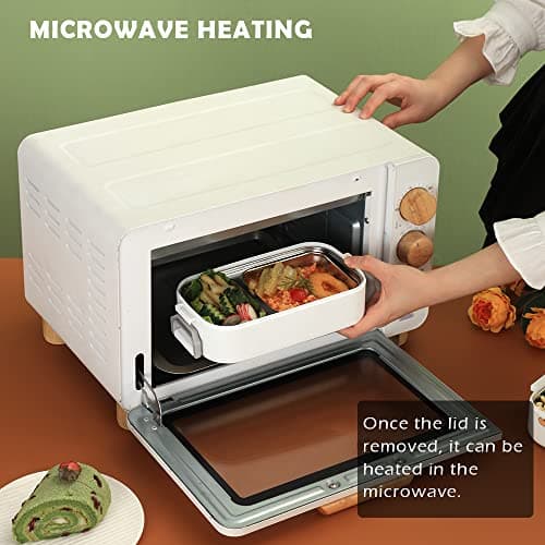 HEWOOH Large Bento Box Adult Lunch Box (74 Oz Large Capacity), Reusable, Including Lunch Bag,Salad Cup, Cutlery, 3 Dividers, Suitable For Dishwasher And Microwave.(White) 7