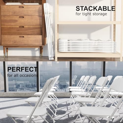 TRINEAR 10 Pack White Folding Chairs, Portable Party Chairs, Plastic Folding Chair,Stackable Commercial Seats with Steel Frame for Office Wedding Party Patio Dinning Events, 350lbs Capacity 5