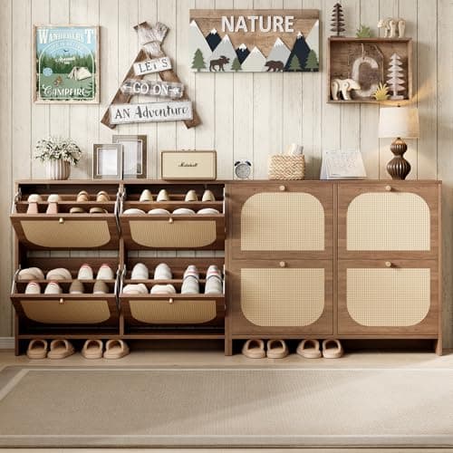 Nicetree Shoe Cabinet Storage for Entryway, Narrow Shoe Organizers with 4 Flip Drawers, Freestanding Large Shoe Rack with 3-Tier Adjustable Shelves for Hallway (4-Drawers, Oak Color) 7