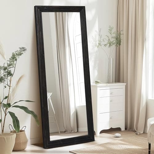 YLYHSST 65"x24" Full Length Mirror Solid Wood Frame Floor Mirror for Living Room, Bedroom Hanging or Leaning, Black 5