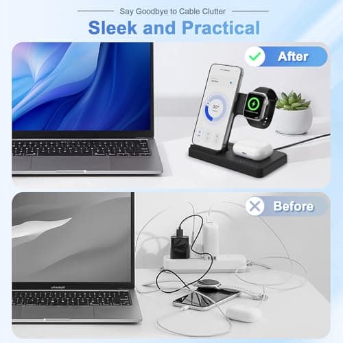 Wireless Charging Station for Apple Devices: 3 in 1 Foldable Qi Compact Case-Friendly Charger Stand for iPhone 17-12 & Apple Watch & AirPods Charging Dock for Travel Home Office Desk Nightstand(Blcak) 7