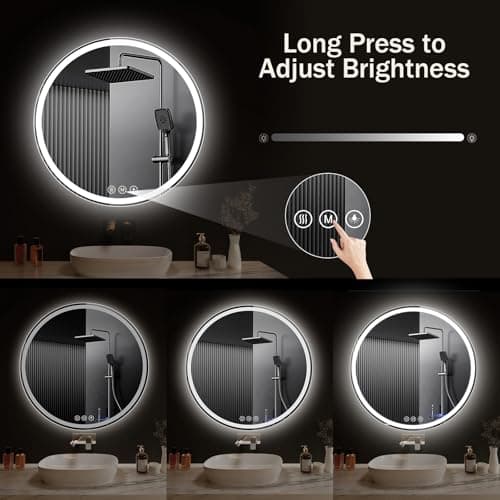 WISSMIELS LED Bathroom Mirror 20 Inch Round Bathroom Mirror with Lights, Circle LED Mirror, Wall Mounted Lighted Bathroom with 3 Colors Brightness, Anti-Fog, Dimmable, Shatter-Proof 7