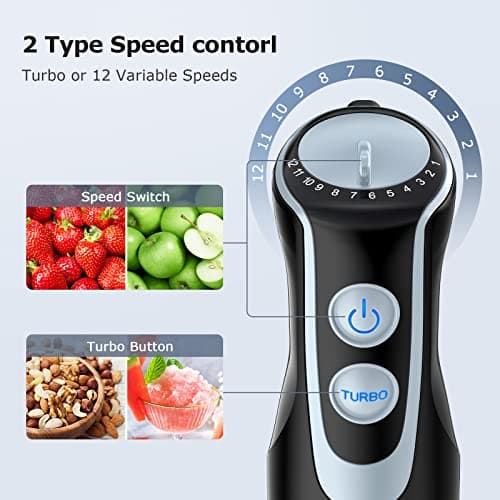 FRESKO Immersion Hand Blender 4-in-1, 500W Powerful Stainless Steel Emulsion Blender Handheld with 12-Speeds & Turbo Mode, Includes Measuring Cup, Chopper & Whisk, Ideal for Blending Soups & Smoothies 6