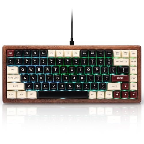 GLENCREAG WK84 USB-C Wired Wooden Mechanical Keyboard, 75% Layout 84 Keys, RGB Backlit, Hot-Swappable Green Switches, QMK/VIA Programmable, for Gaming & Typing