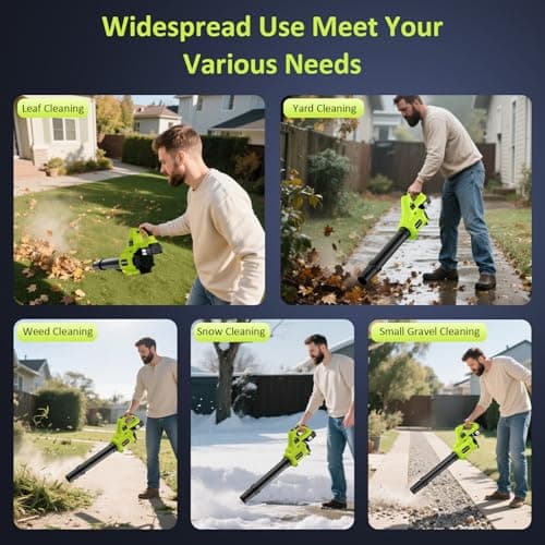 Leaf Blower Cordless with 2 x 4.0Ah Battery Operated and Fast Charger, 650CFM 280MPH Electric Leaf Blower, 3 Speed Mode, 20V Powered Handheld Blowers for Lawn Care, Blowing Leaves, Small Gravel, Green 6
