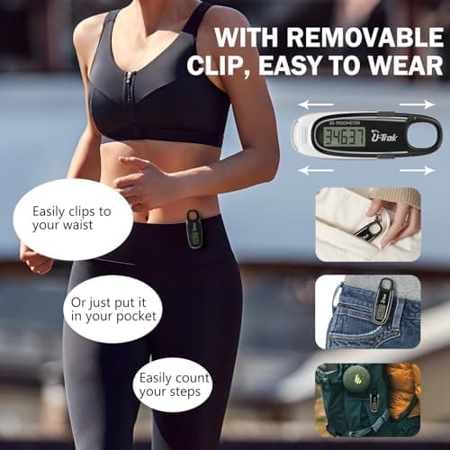 3D Pedometer for Walking with Removable Clip and Carabiner Simple Step Counter for Walking Accurate Clip On Step Tracker for Men Women Kids (Black) 6