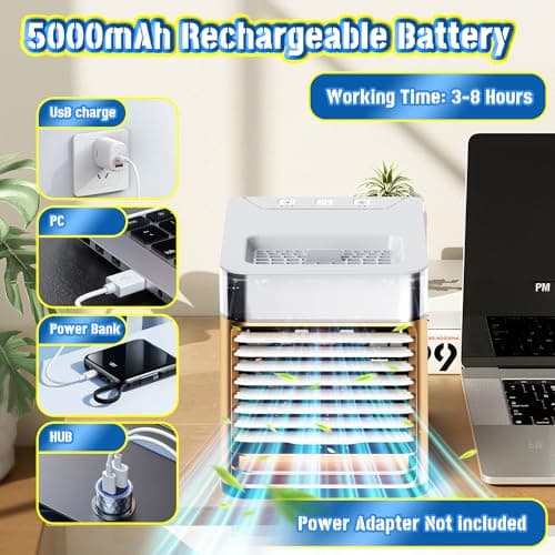 Ittoir Portable Air Conditioners, Cooling Fan Air Conditioner, Mini Air Conditioner with 3 Wind Speed & 2 Mist Level, Evaporative Air Cooler, Air Conditioner Portable for Bedroom Office Home, Gold 6