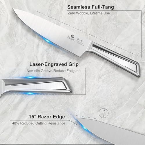 imarku Knife Set, 10 PCS Japanese Stainless Steel Knife Block Set, Kitchen Knife Sets with Wooden Drawer Organizer, Drawer Knife Set,Dishwasher Safe, Ultra Sharp Chef Knife, Gifts for Women Men 8