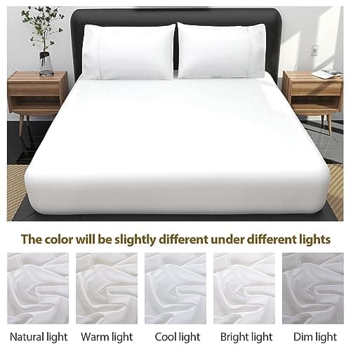 100% Egyptian Cotton Fitted Sheet, 18" Deep Pocket & 600 Thread Count Breathable Bottom Sheet (1 Fitted Sheet Only, White, Cal King) 8