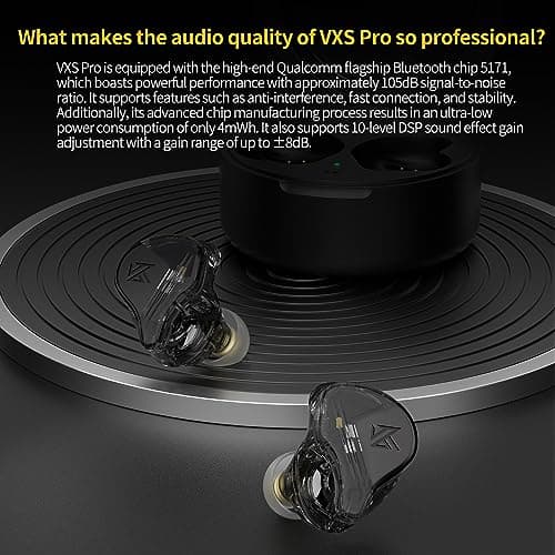 KZ VXS Pro True Wireless Sound Isolation Earbuds, QCC5171 aptX Lossless Bluetooth 5.3 Headphones, 10mm Drivers with Big Bass, Built-in Mic in-Ear Earphones 32H Playtime 6