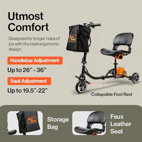 SuperHandy Passport Mobility Scooter for Adults - Foldable, 3 Wheel, Airline Travel Friendly - 6.5 Mile Range, 48V 2Ah Li-Ion Swappable Battery System (1 Li-Ion Battery) 5
