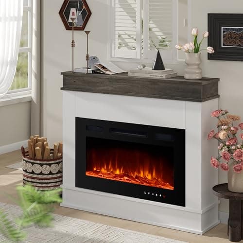 ERGOSOFT 39" Electric Fireplace with Mantel, Fireplace TV Stand with 30" Electric Fireplace Heater, Low Noise, Remote Control, Touch Screen, Timer, Adjustable Flame Color & Brightness 6