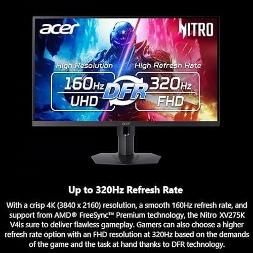 Acer Nitro 27” 4K UHD 3840 x 2160 Gaming IPS MiniLED Monitor | AMD FreeSync Premium | 160Hz Refresh Rate to FHD 320Hz (DFR) | Up to 0.5ms | 1 x Display Port 1.4 & 2 x HDMI 2.1 Ports | XV275K V3biipprx 5