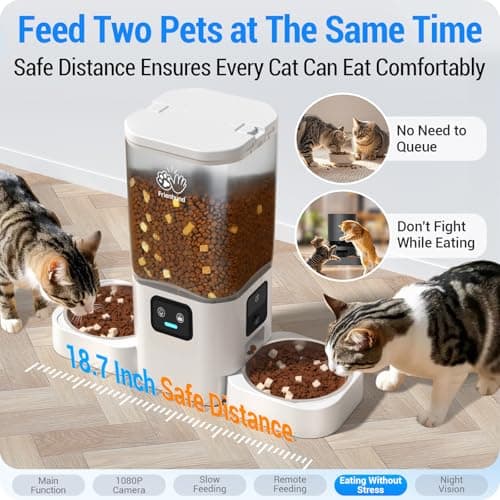 Frienhund Automatic Cat Feeder with Two 1080P Camera for 2 Cats: 7L Automatic Dog Feeder with Night Vision & Slow Feed, 5G WiFi Auto Cat Food Dispenser for Multiple Pet,Detachable for Clean(ACF180W-C) 6