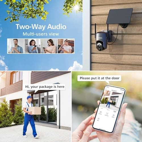 Xega 2 Pack Security Camera Wireless Outdoor 2K 360° PTZ Camera Solar Security Cameras 2.4G WiFi Video Surveillance w/Spotlight & Siren, Color Night Vision, AI Motion Detection, 2-Way Talk, IP66 5