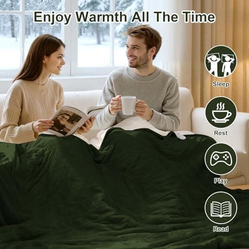 FVERWAG Heating Blanket Queen Size Washable - 84 x 90 Inch Double Zone Electric Blanket with 10 Hours Auto Off, 5 Heat Settings, Soft Flannel Sherpa Heated Blanket for Bed, ETL Certified, Green 4