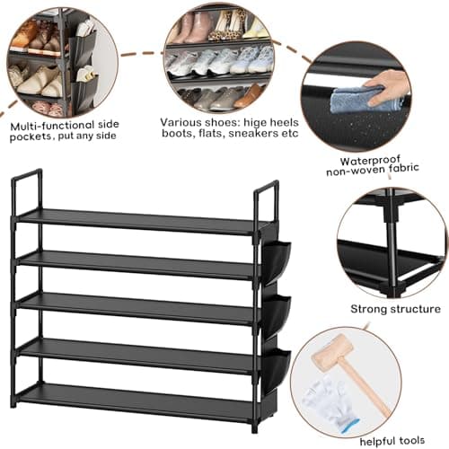 OYREL 5 Tier Shoe Organizer Rack for Closet, Entryway, Garage, Door, Space Saving, Shoe Holder Stand/Tower, Large, 20-25 Capacity 5