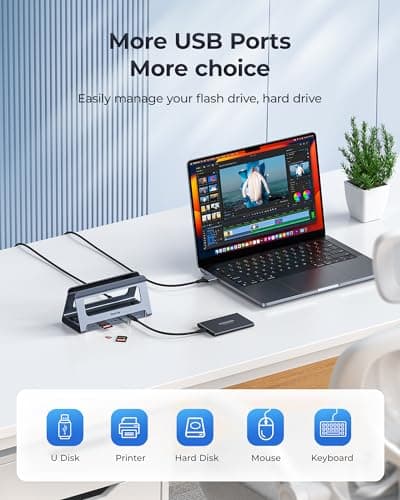 RayCue USB-C Docking Station for MacBook Pro/Air, Dual HDMI, USB-C Dock with 10Gbps, PD3.0, RJ45, 2xUSB 3.0, 2xUSB 2.0, SD/TF, Audio 5