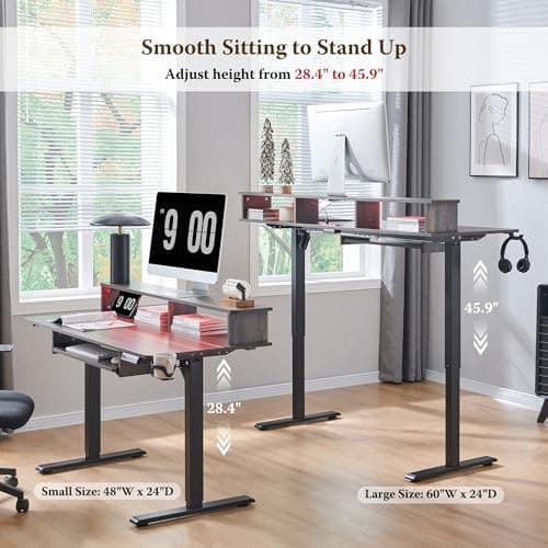 RedLemon 48Inch Gaming Desk, Electric Standing Desk with Height Adjustable, Power Outlets, LED Lights, Keyboard Tray, and Monitor Shelf, Stand Up Computer, Dark Rustic Oak 5