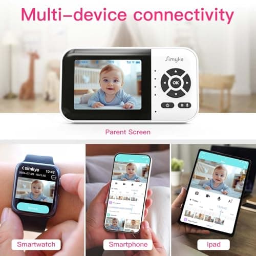 Simyke Smart Video Baby Monitor with Camera and Audio,Dual Mode,WiFi On/Off Switch,2.8inch Display,App,1080p Camera,1500ft Long Range,Night Vision,2-Way Talk,AI Baby Growth Album Function 8