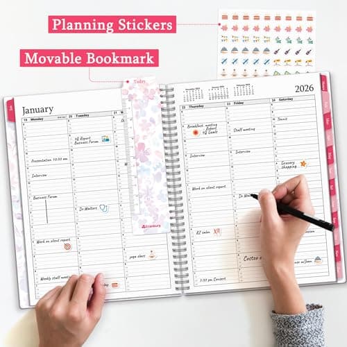 CRANBURY Daily Planner 2026, 8.5x11 Appointment Book, Jan to Dec 2026, 15-Min Hourly Scheduler, Large Daily Planner Book with Colorful Tabs (Blossoms) 5