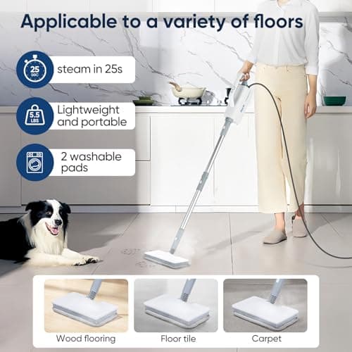 Seyola Steam Mop for Floor Cleaning, Steam Cleaner for Home with Handheld 6-in-1 Multi-function Attachments for Hardwood Floors, Clothes, Windows, Tiles Grout, Furniture Cleaning (White-Gray) 5