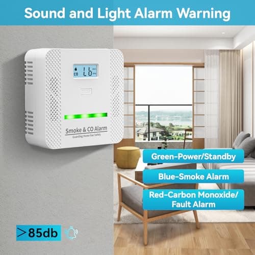 Smoke Detector Carbon Monoxide Detector,2 in 1 Fire & CO Alarm,Battery Powered,Carbon Monoxide Gas Detector with LCD Digital Display Sound and Light Alarm for Bedroom Warehouse Kitchen or RV Travel 5