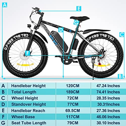 Vivi Electric Bike 26" x 4.0 Fat Tire Electric Bicycle, 1000W Motor Peak Electric Mountain Bike, 25MPH Ebikes for Adults with 48V 13AH Removable Lithium-Ion Battery, Up to 60 Miles (F26F Black) 7