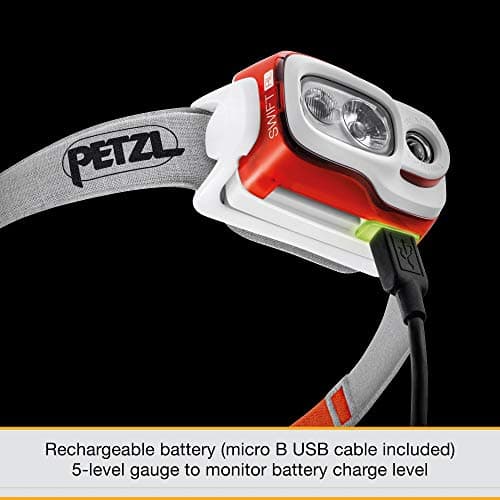 PETZL, Swift Rl Lamp Black, Compact, Very Powerful and Rechargeable headlamp Featuring Reactive Lighting® Technology. 900 lumens. 6