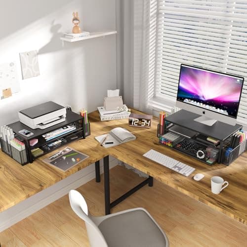 OPNICE Desk Organizer and Accessories, 2-Tier Computer Monitor Stand Riser with Drawer and 2 Pen Holders, Laptop Stand, Office Desk Accessories for Office Supplies, Black 8