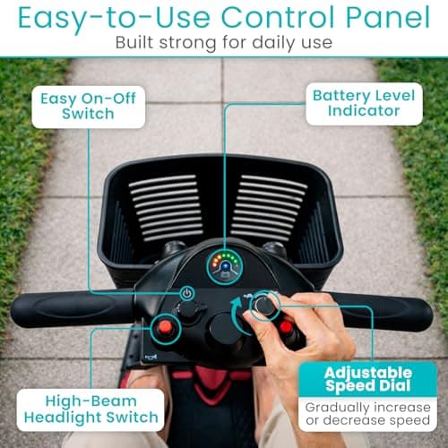 Vive 3 Wheel Mobility Scooter - Electric Powered Mobile Wheelchair Device for Adults - Folding, Collapsible and Compact for Travel - Long Range Power Extended Battery with Charger and Basket Included 7