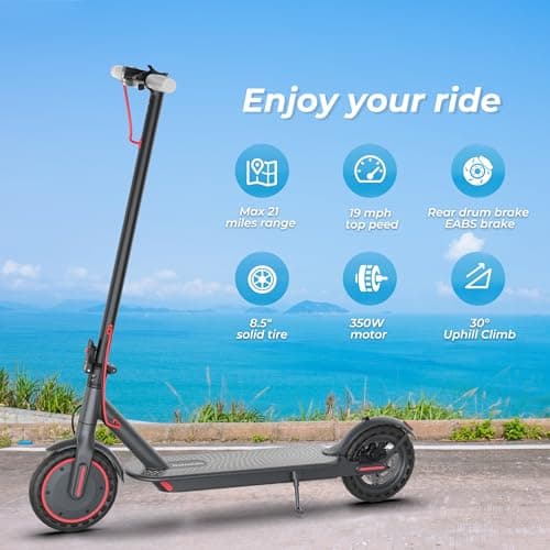 Roinside Electric Scooter Adults - 8.5" Solid Tires/350W Motor, 19 MPH Digital Display, Up to 21 Miles Long-Range Commuting Folding E-Scooter with Dual Braking System and App Control 7