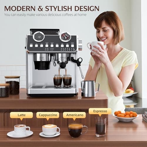 QJA Espresso Machine with Grinder, 20 Bar Pressure Professional Espresso Maker with 30 Grinding Settings, 58mm Portafilte, Anti-scalding Milk Frother Steam Wand for Latte Cappuccino (Stainless Steel) 9
