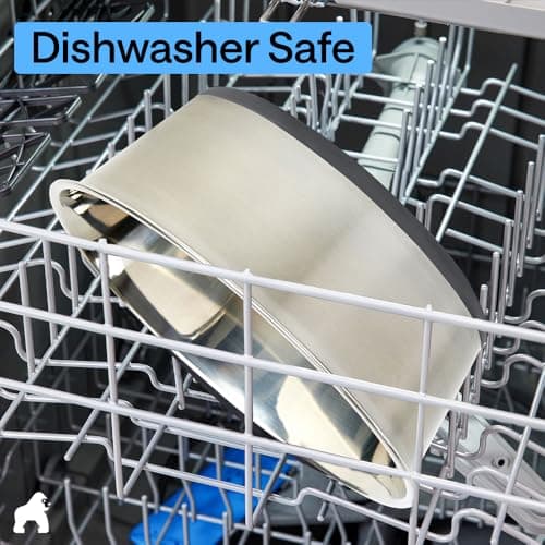 GORILLA GRIP Dog Bowls, Food Grade 304 Stainless Steel, Holds 2 Cups Each (16 fl oz) Food and Water Bowl for Feeding Dogs and Cats, Dishwasher Safe, Rust Resistant, BPA Free Rubber Base Set of 2 Gray 8