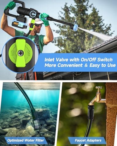 MUPEAK Brushless Cordless Pressure Washer, 1500PSI Portable Power Washer with 2 Rechargeable & Removable Batteries, 3 Adjustable Modes/6 in 1 Nozzle, Battery Operated Pressure Washer for Car, Blue 7