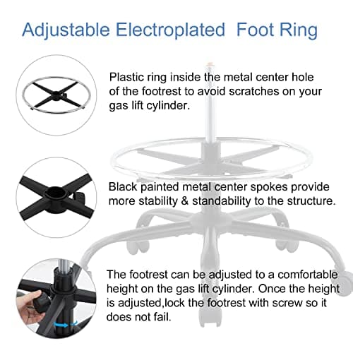 Drafting Chair,Tall Office Chair, Ergonomic Standing Desk Chair with Flip-up Armrests,Mid-Back Counter Height Computer Task Chair with Lumbar Support and Adjustable Footrest Ring,Black 9