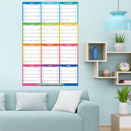 2026-2027 Yearly Wall Calendar - 2026-2027 Calendar, July 2026 - June 2027, Yearly Calendar/Planner, 34.3" x 22.8"(Open), Wall Calendars 26-27 with Double-Sided Round Sticks - Colorful 6