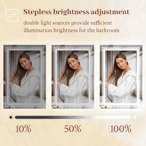 TOTOUS 20x30 LED Mirror for Bathroom with Front and Backlit Light Up Digital Mirrors for Wall,Anti Fog,Stepless Dimmable,Tempered Silver Glass Smart Vanity Mirror for Bathroom 6