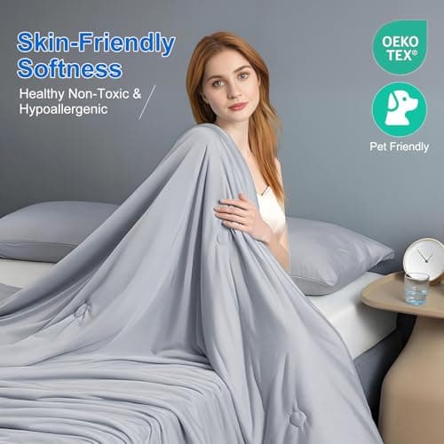 Cooling Blanket Queen Size, Double-Sided Cooling Comforter for Hot Sleepers and Night Sweats,Breathable Soft Silk Smooth Ice Blankets,Lightweight Summer Blanket Comforter Cooling Bedding,90"x90",Grey 5