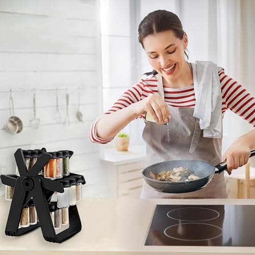 STEAM DIVERTER Rotating Spice Rack - Revolving Ferris Wheel Countertop Spice Organization with 18 Glass Spice Jars Countertop Spice Storage Rack for Families Kitchen 5