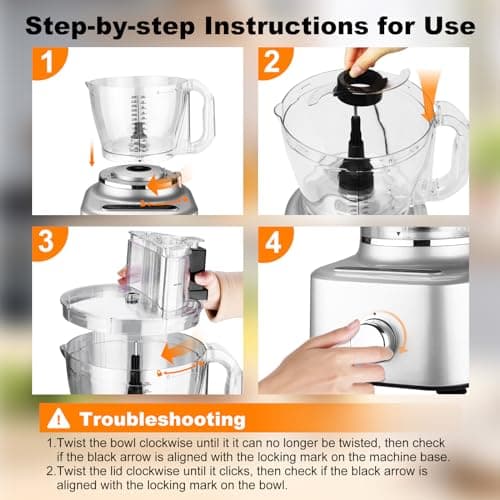 Homtone 16 Cup Food Processor, Aluminum-Diecast Blender and Food Processor Combo, 5 Preset Modes Vegetable Chopper Electric, 8 Blades 11 Functions for Home Use, Stepless Speed Control, 650W, Sliver 8
