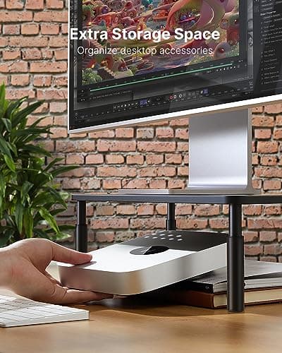 HUANUO Monitor Stand, Monitor Stand Riser 3 Height Adjustable, Monitor Riser with Airflow Vents, Laptop Stand for Desk, Laptop Riser, Desk Organizer for Monitor, 15.6" Laptop, PC, Printer 5