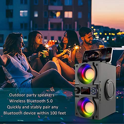 Bluetooth Speaker, 40W (60W Peak) Portable Wireless Speaker with Colorful Lights, Double Subwoofer Heavy Bass, FM Radio, MP3 Player, Bluetooth 5.0, Loud Stereo speakers for Home Outdoor Party Camping 6
